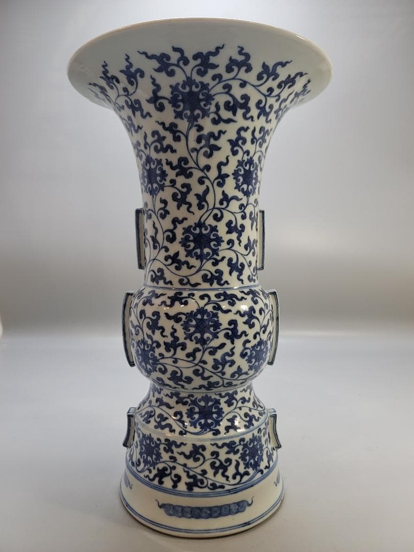 中国美術 青華纏枝蓮花紋 尊瓶 時代物 傷有 DT816