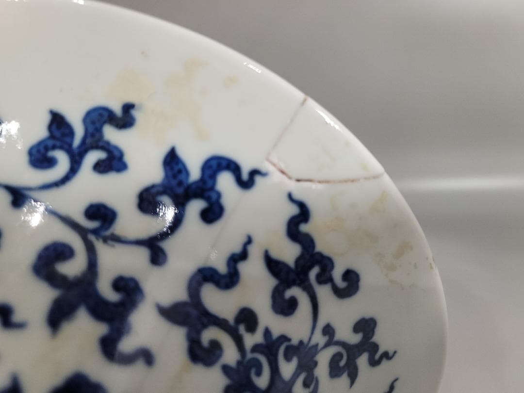 中国美術 青華纏枝蓮花紋 尊瓶 時代物 傷有 DT816