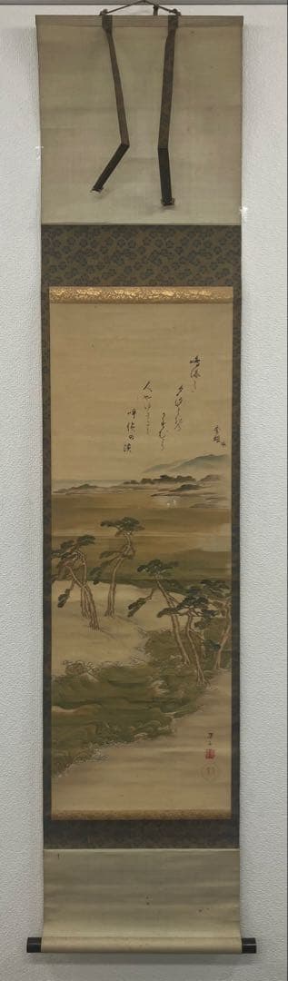 沼田月斎【三保の松原】絹本　掛軸（尾張藩　牧墨僊及　葛飾北斎）