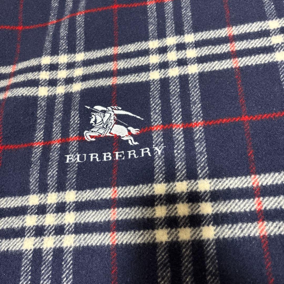 【SALE】Burberry 高級ウール100%毛布　 ネイビーチェック