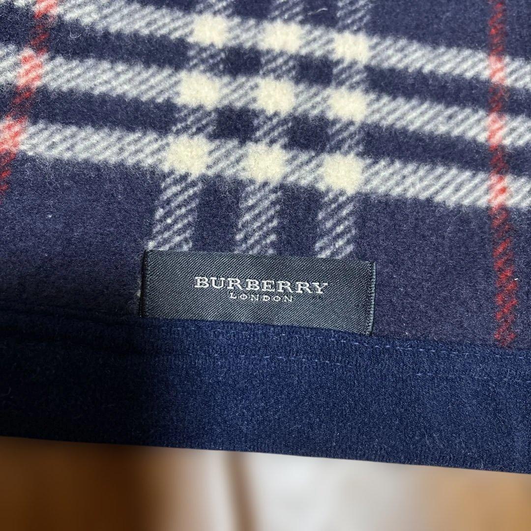 【SALE】Burberry 高級ウール100%毛布　 ネイビーチェック