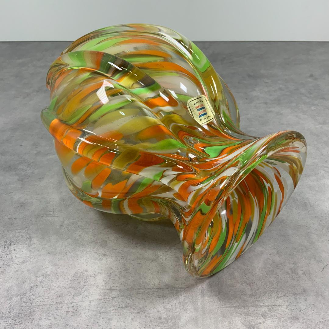ヴィンテージ ガラス ベース マーブル　オレンジ×ホワイト×グリーン 花器 花瓶