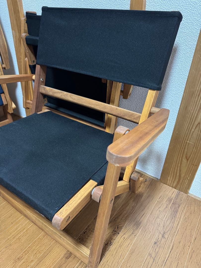 【黒2脚セット】ニトリ　折りたたみアウトドア木製ローチェアウッドチェア 配送のみ