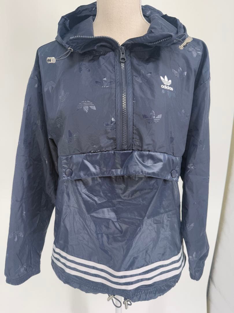 adidas フード付きウィンドブレーカー 紺original トレフォイルロゴ