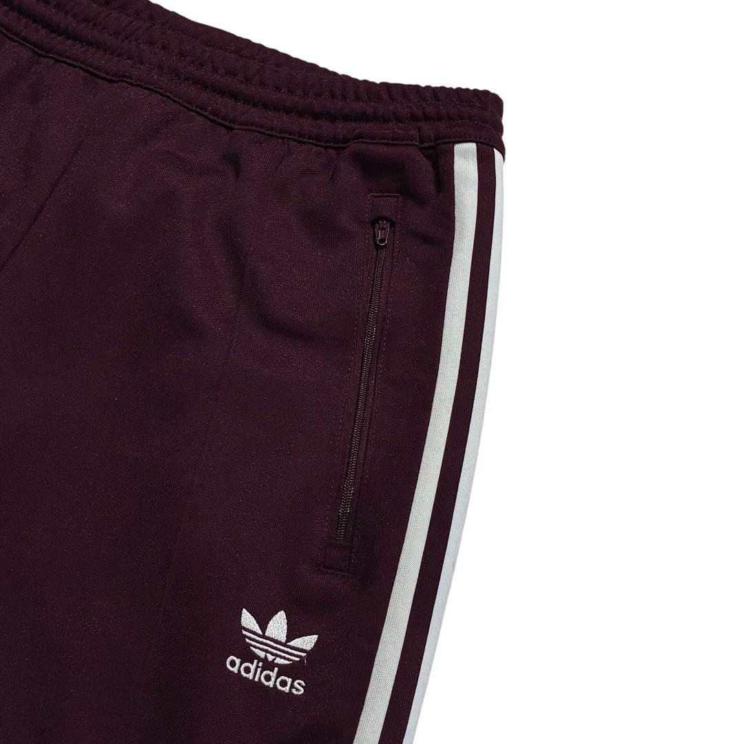 Adidas トラックパンツ M えんじ 白 スリム トレフォイル 刺繍