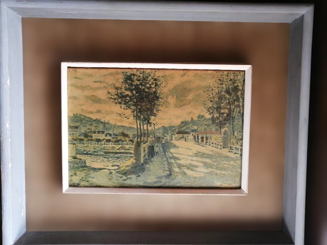 複製画　クロード・モネ「ブージヴァルの橋」AIによる結果　レトロな額縁