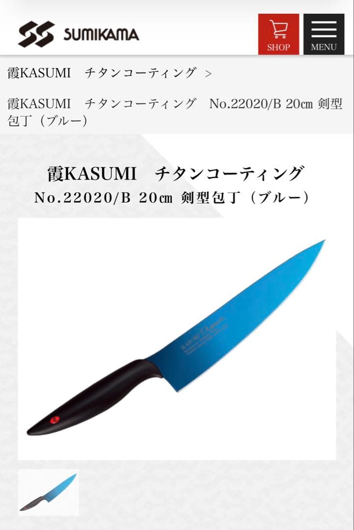 【さーさ さま専用】スミカマ　霞KASUMI 剣型包丁 20cm