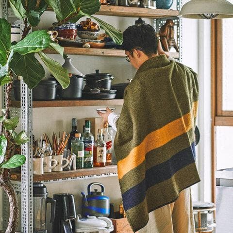 BasShu ウール ブランケット / Border KHAKI