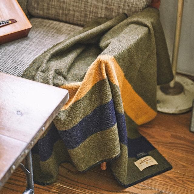 BasShu ウール ブランケット / Border KHAKI