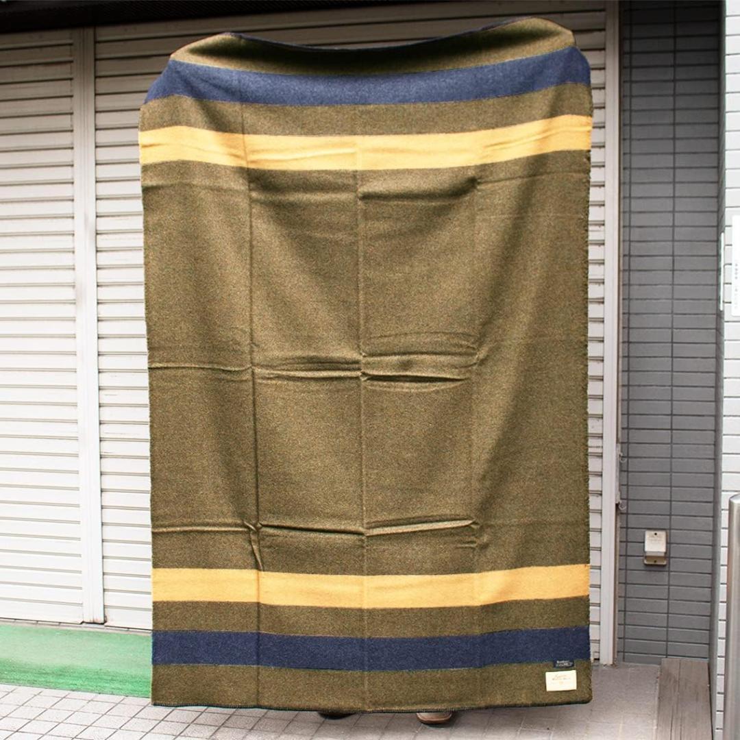 BasShu ウール ブランケット / Border KHAKI