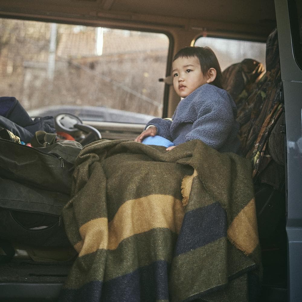 BasShu ウール ブランケット / Border KHAKI
