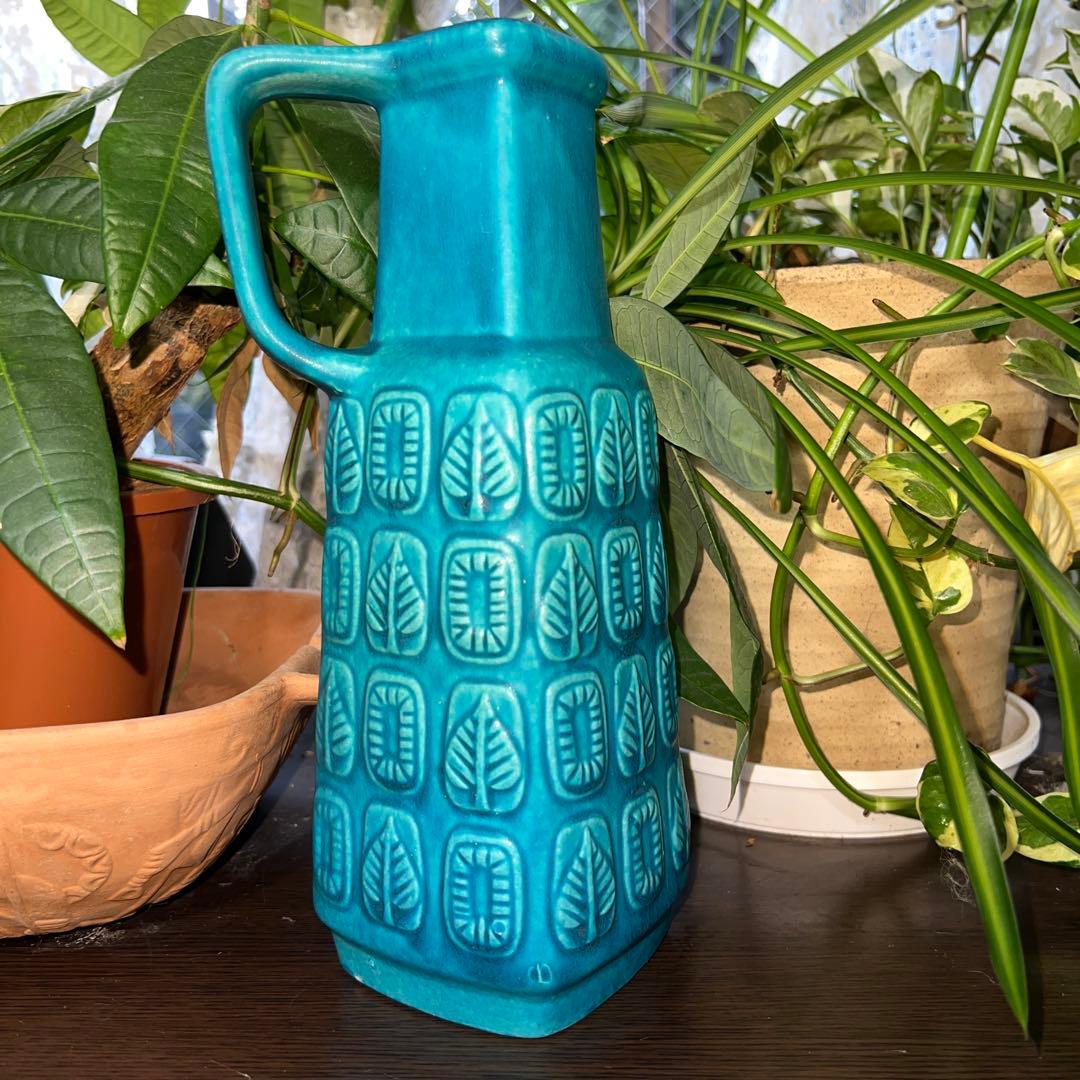 Bay Keramik葉模様の青緑色陶器花瓶 250-25