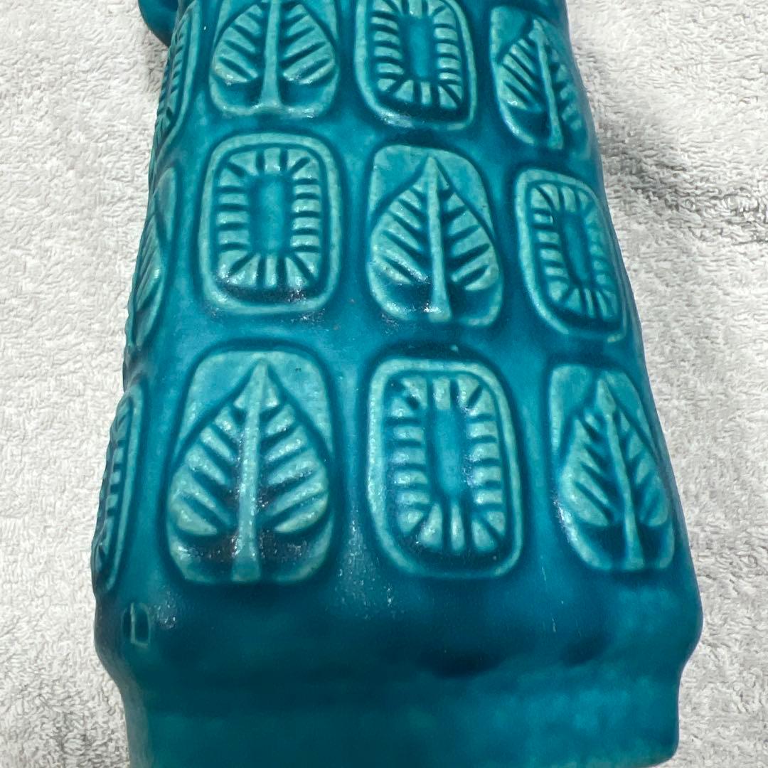 Bay Keramik葉模様の青緑色陶器花瓶 250-25