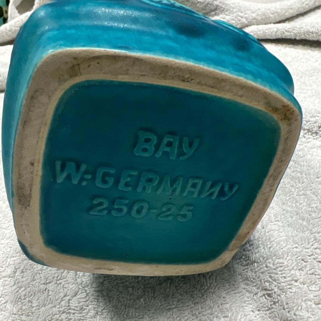 Bay Keramik葉模様の青緑色陶器花瓶 250-25