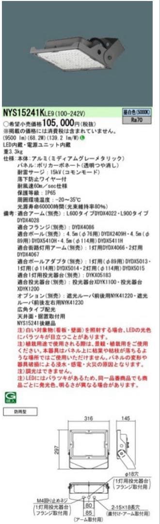 て*る様 新品未開封パナソニックLED投光器 NYS15241KLE9
