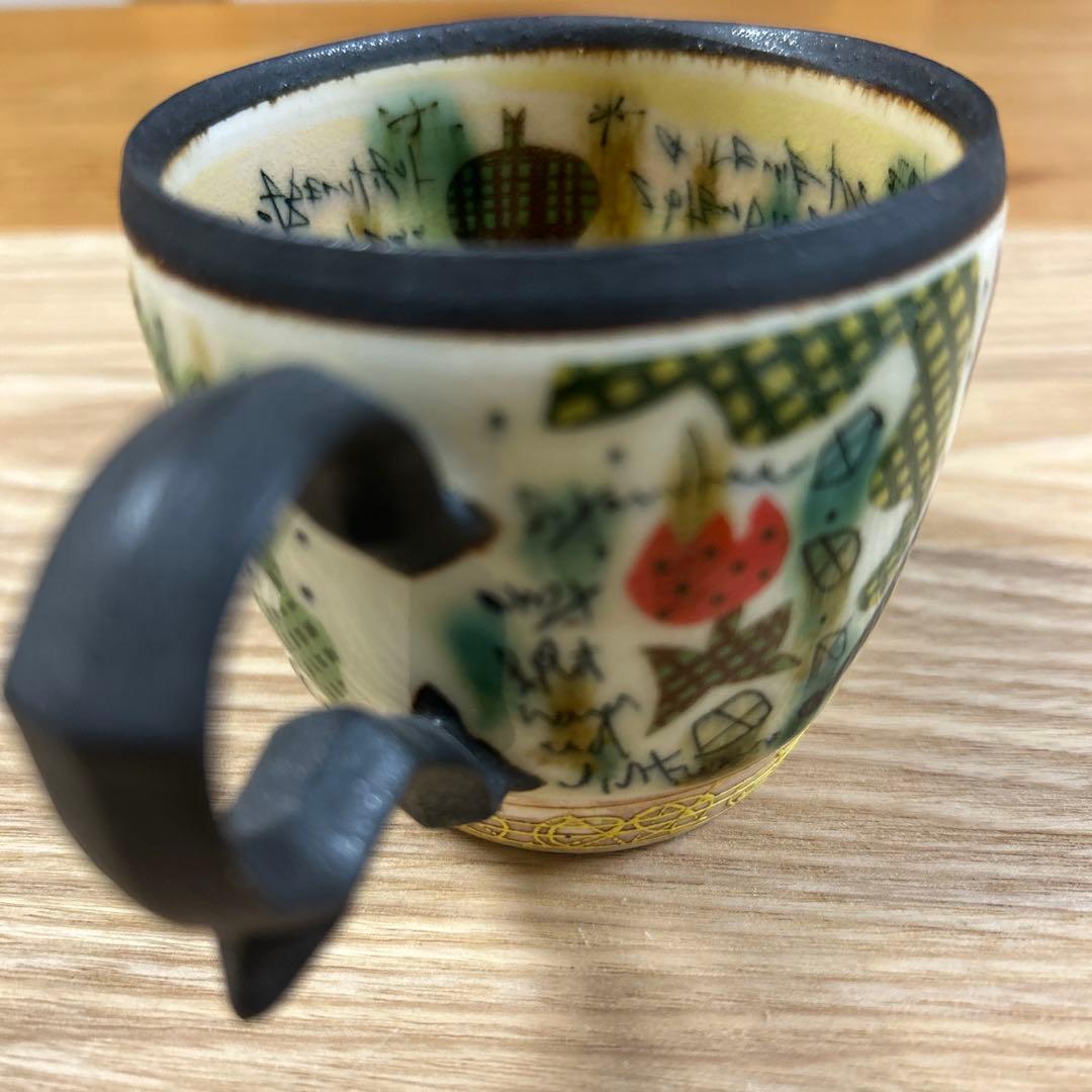 作家　陶芸作家　人気作家　下和弘　色絵釉彩カップ＆ソーサー　猫　1点もの　希少