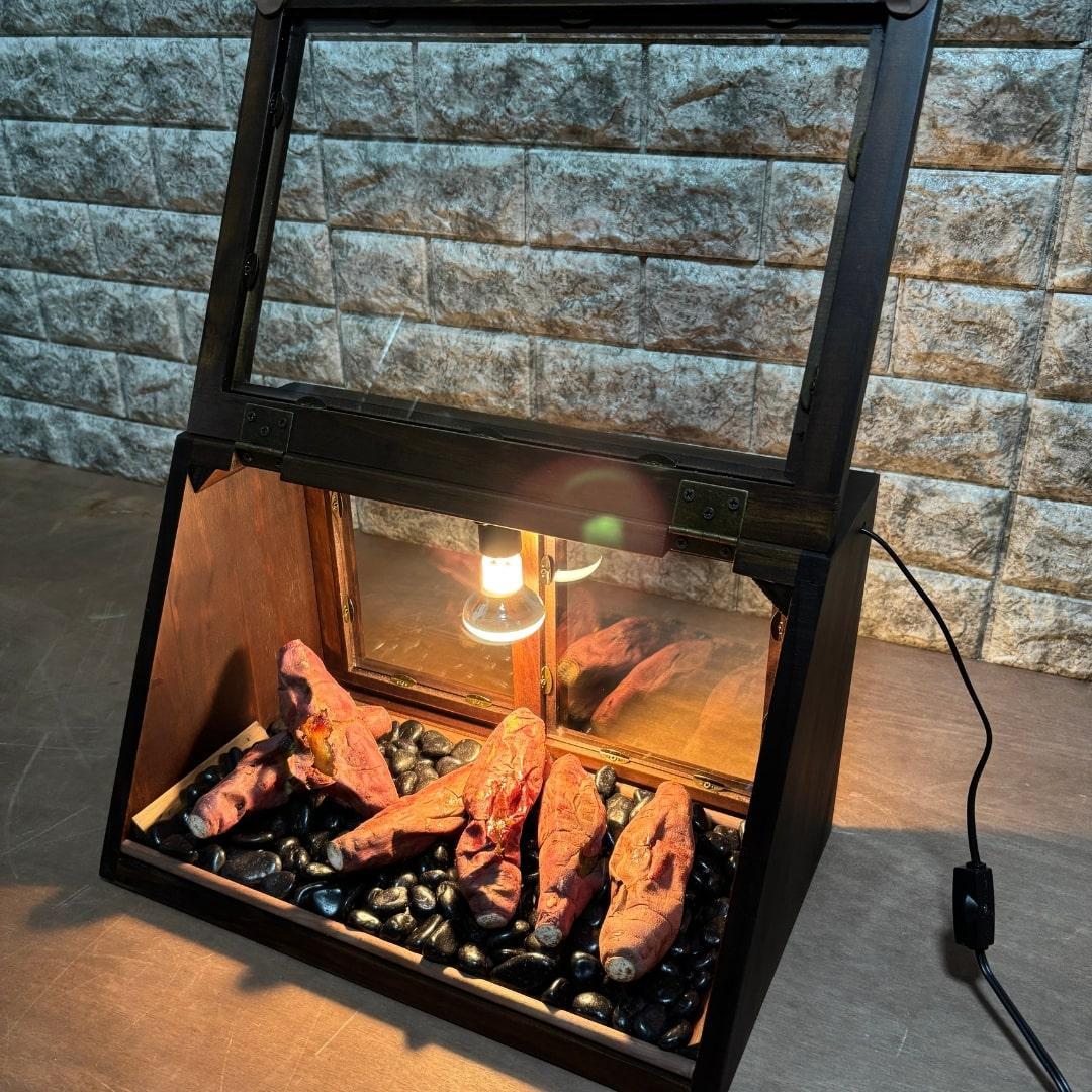 木製ホットショーケース 焼き芋保温ディスプレイケース【ダークブラウン】