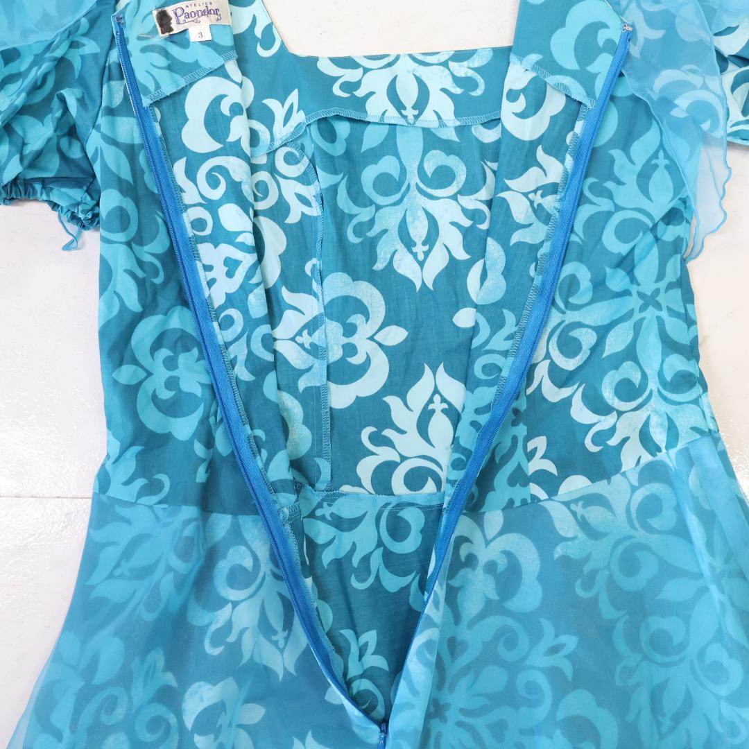 【美品 日本製フラダンス用衣装】水色 Paondor ワンピースドレス ハワイ