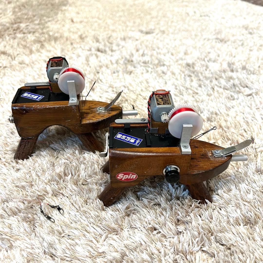 【疾風】電動リール2台セット（左右スイッチ・ブラウン)動作確認済：ワカサギ
