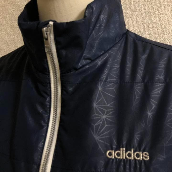アディダスゴルフ◆中綿 ジップ ジャケット ネイビー 籠目柄 Sサイズ