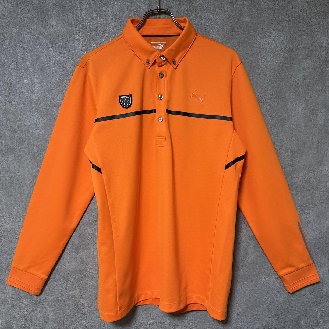 PUMA GOLF プーマゴルフ ロゴ 長袖 ポロシャツ オレンジ L ウェア