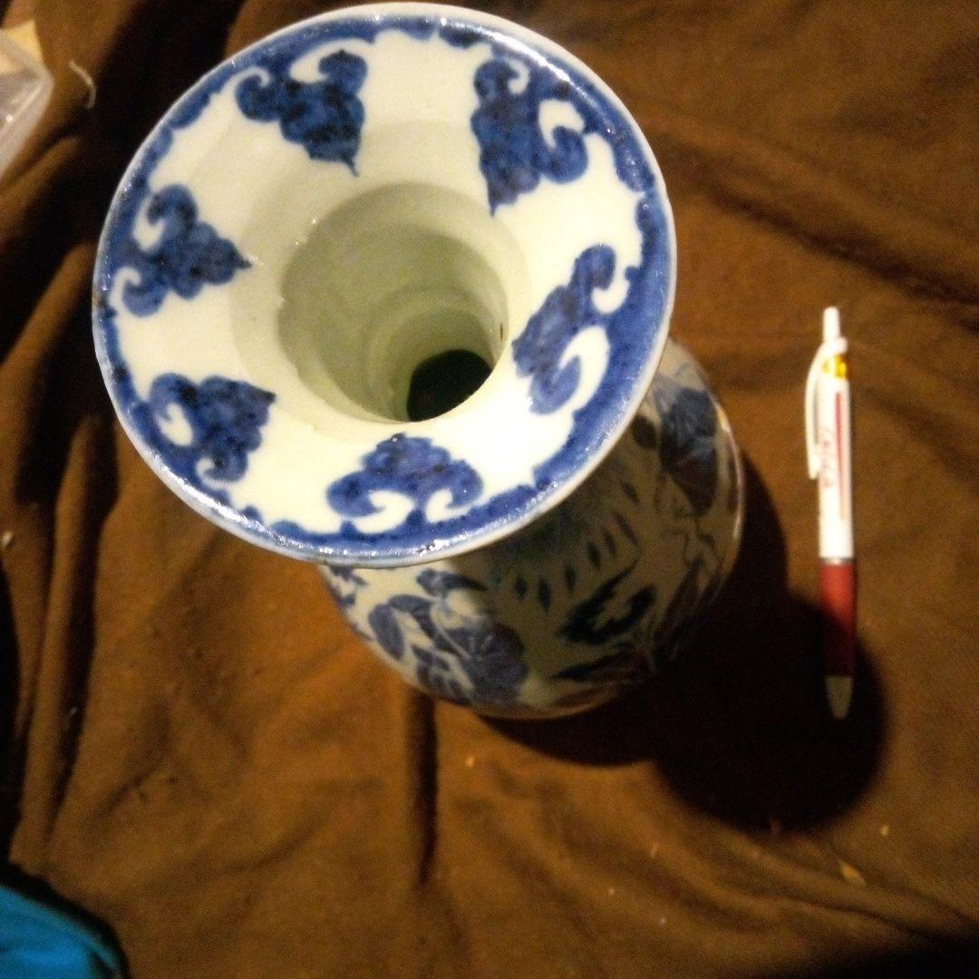 中国陶磁器　元染付け　青白磁の人物画花瓶