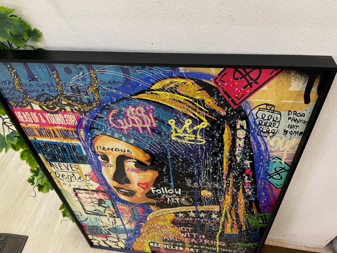 水晶絵　フェルメール　真珠の耳飾りの少女　アートパネル　クリスタル　立体　絵画