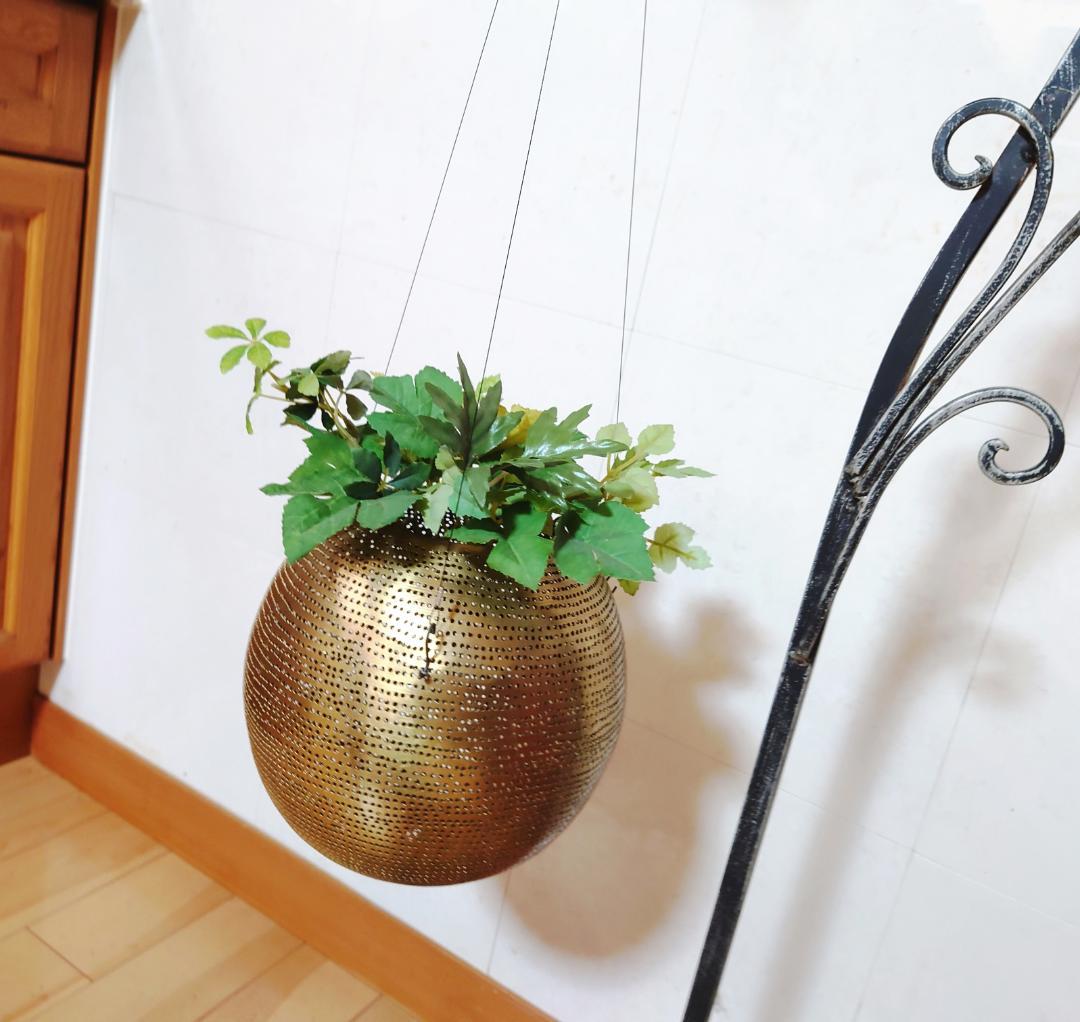 球形　花器　金色　吊