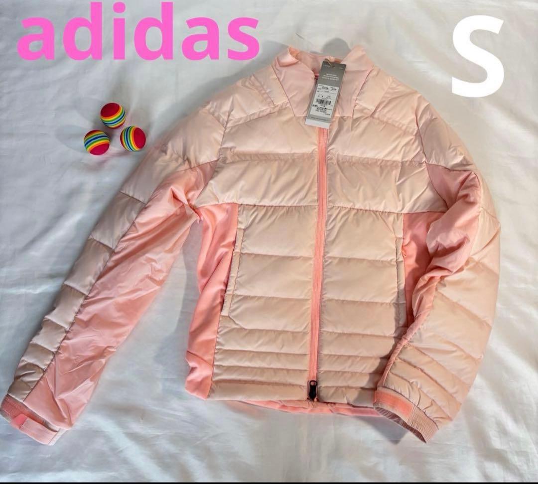 未使用adidas ゴルフピンク ダウンジャケット　3ライン入リ　異素材