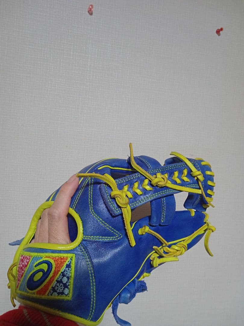 asics　内野用 軟式グローブ 青/黄色　大人用