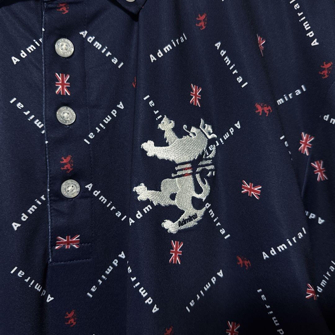 Admiral GOLF アドミラルゴルフ 総柄ロゴ ポロシャツ ネイビー LL