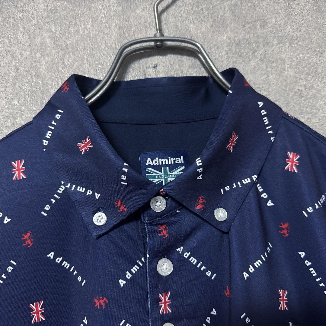 Admiral GOLF アドミラルゴルフ 総柄ロゴ ポロシャツ ネイビー LL