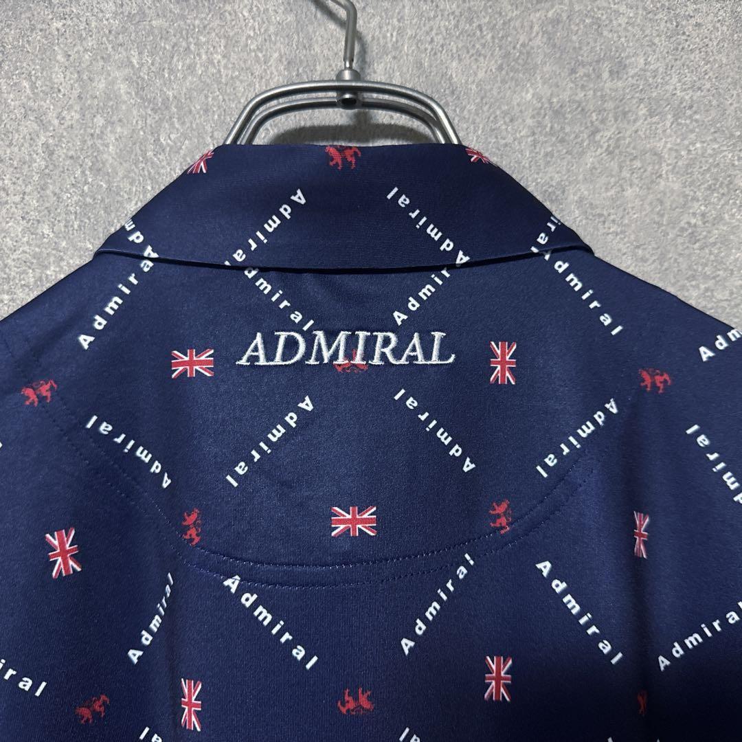 Admiral GOLF アドミラルゴルフ 総柄ロゴ ポロシャツ ネイビー LL