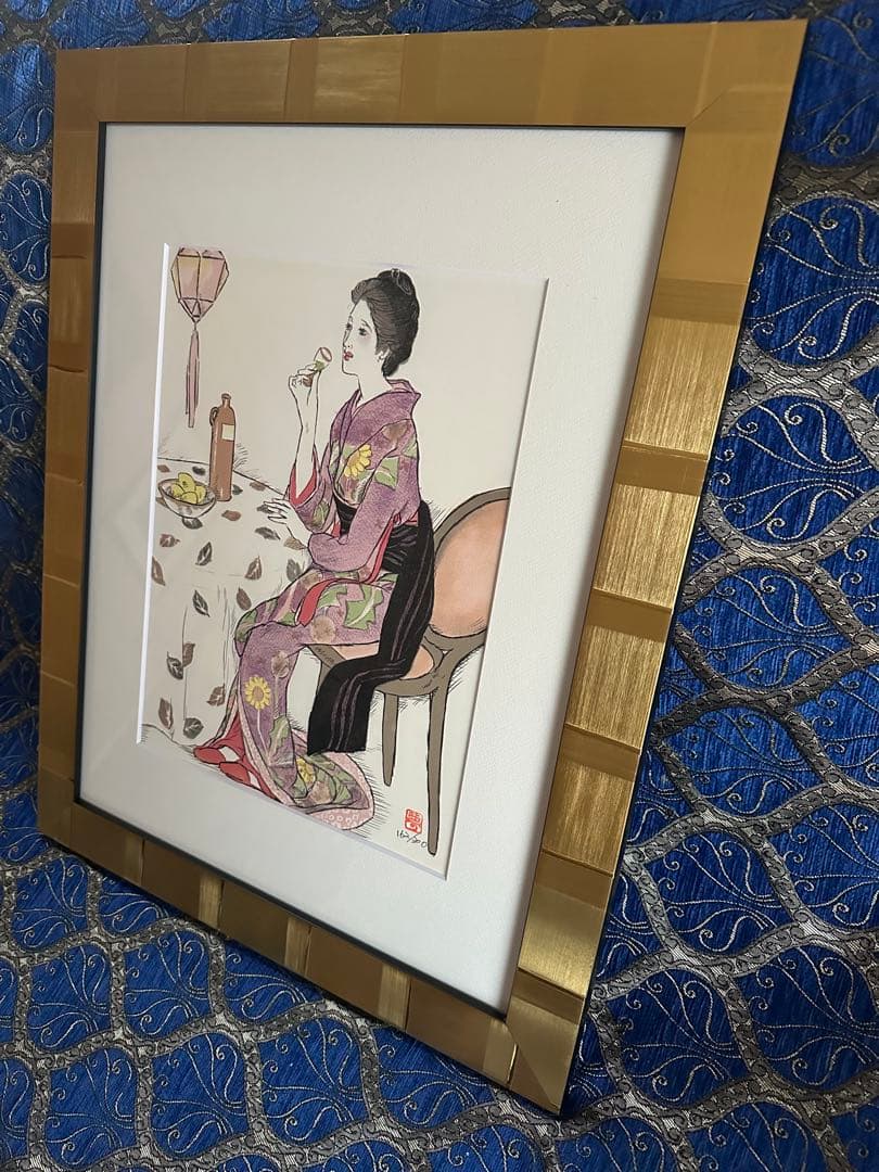 竹久夢二[長崎十二景~青い酒] リトグラフ　エディション有り、落款有り