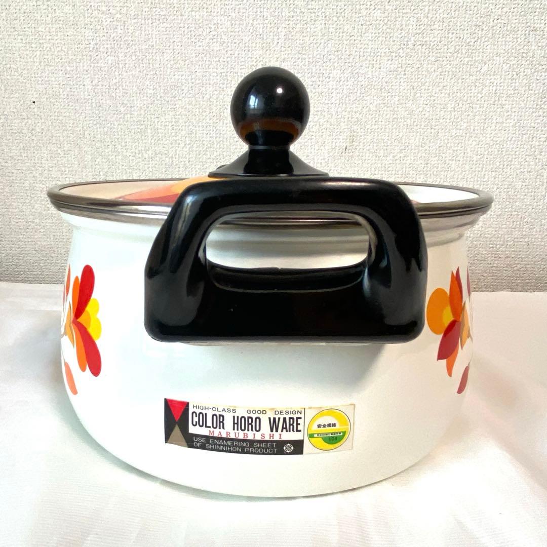 【未使用】マルビシ フィオーレ ホーロー両手鍋 20cm 花柄 昭和レトロ 箱入