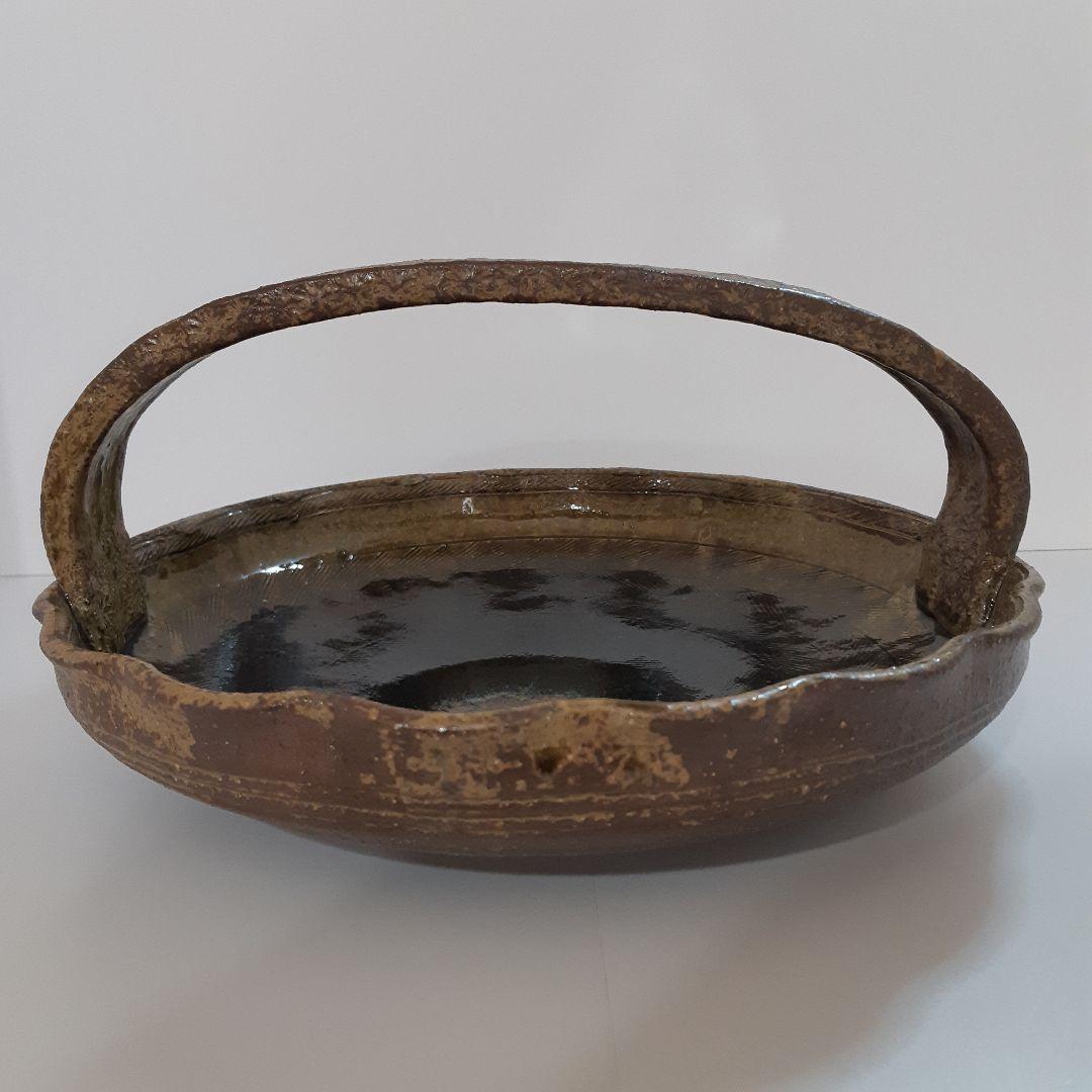 茶道具　竹田焼　呂人窯　菓子器　菓子皿　陶器　持ち手付　取手付
