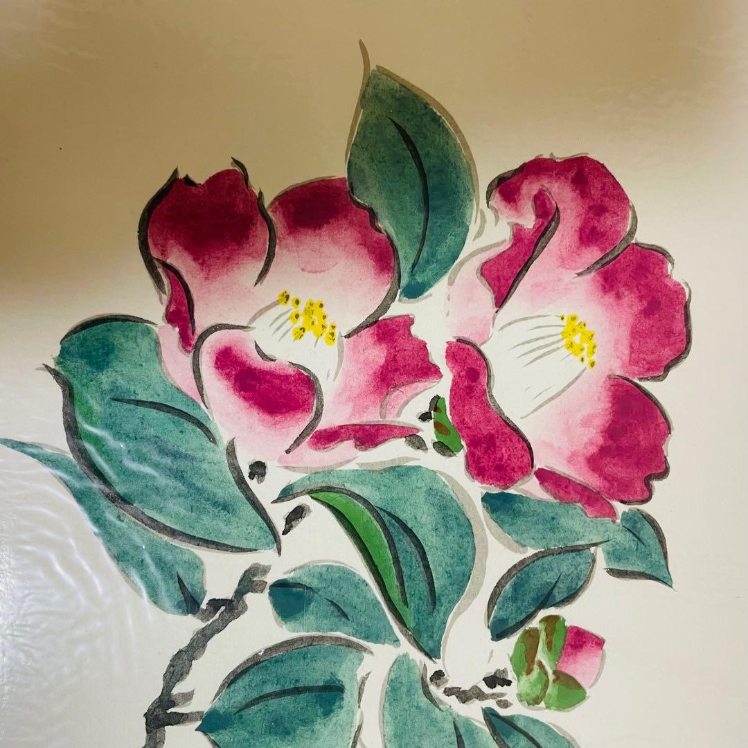 山田耕石　色紙　椿　水彩画