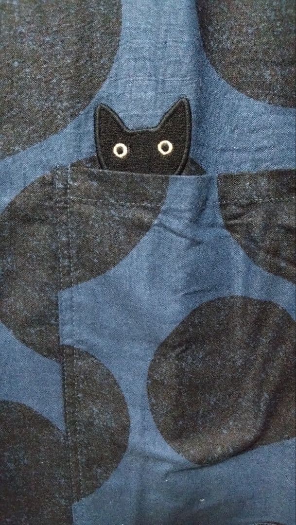 新品 マタノアツコ 割烹着 エプロン 大きな水玉 ネイビー ねこ 猫 リネン