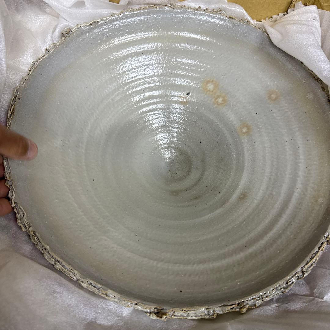 クリアホワイト波状模様陶器ボウル 約41cm