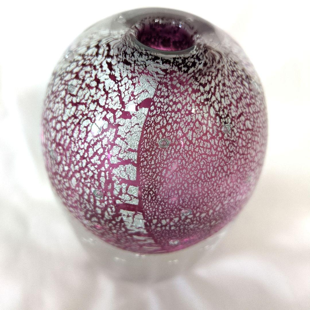超希少品　サイン有り 現代の名工 黒木国昭 銀彩泡入花器 一輪挿し宙吹きガラス