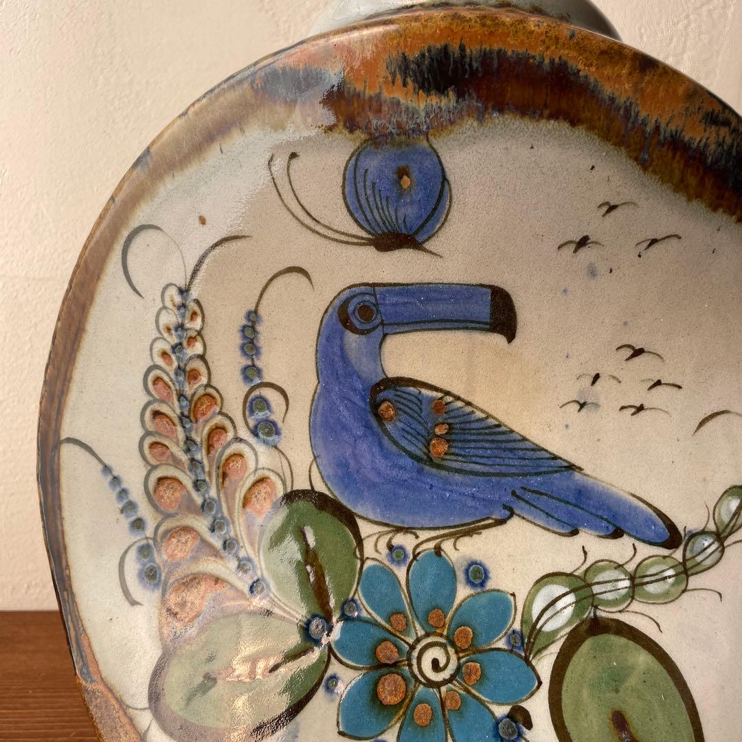 Mexico トナラ焼　大型花器　手描き　伝統工芸　ハンドペイント　オオハシ　鳥