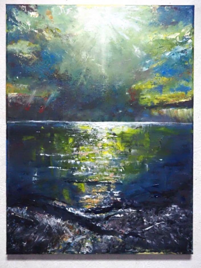 絵画 キャンバス 油絵 海 水平線 風景画 木枠 フレーム付