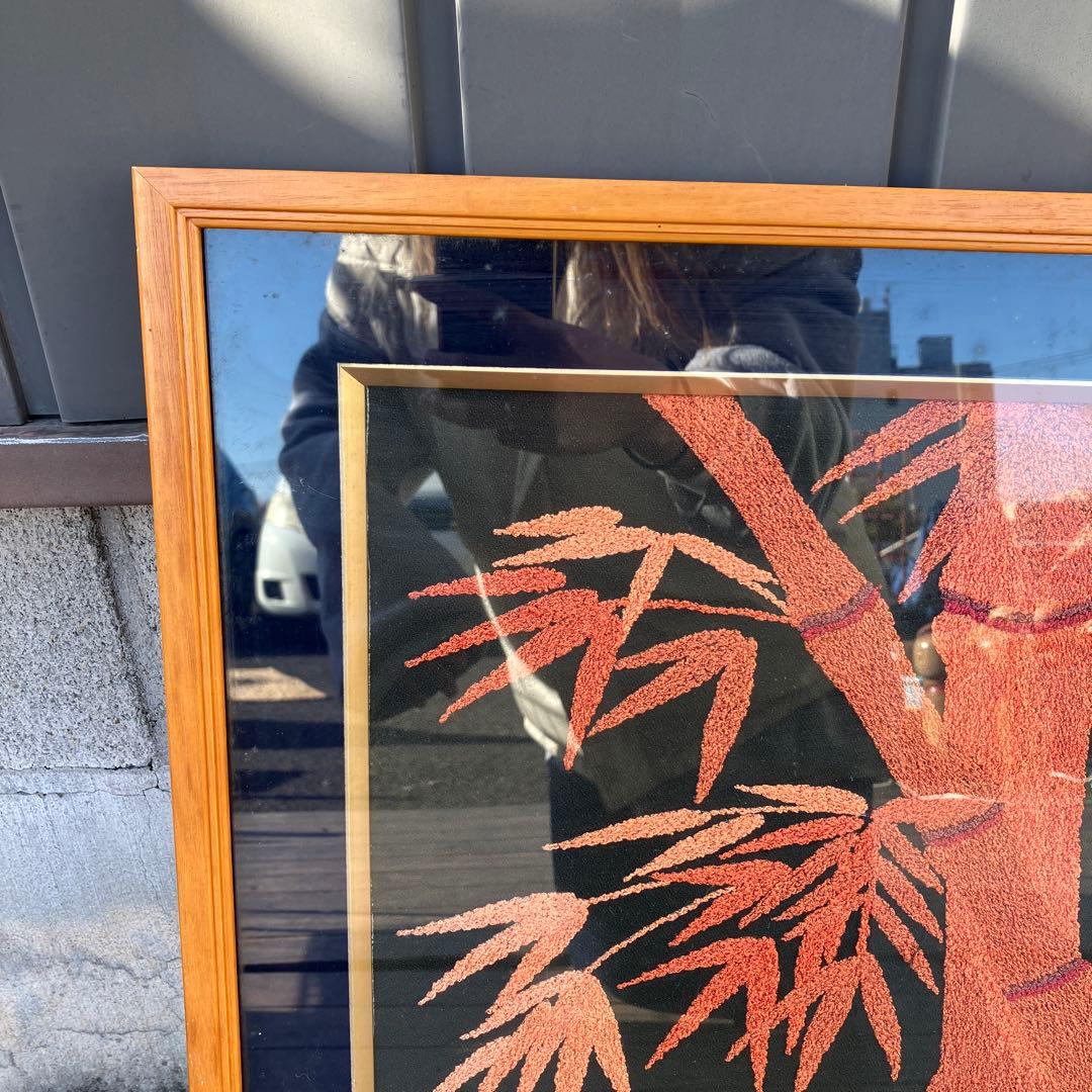 昭和レトロ 縁起物 瑞竹 竹 豪華 刺繍アート 額装 壁掛け 工芸品 インテリア