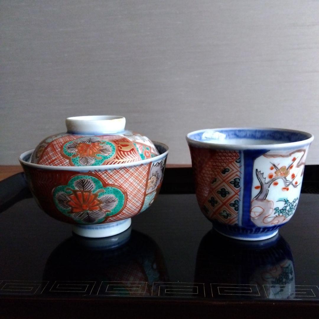 古伊万里　金彩　赤絵　蓋付き碗　１客　向付け　１客