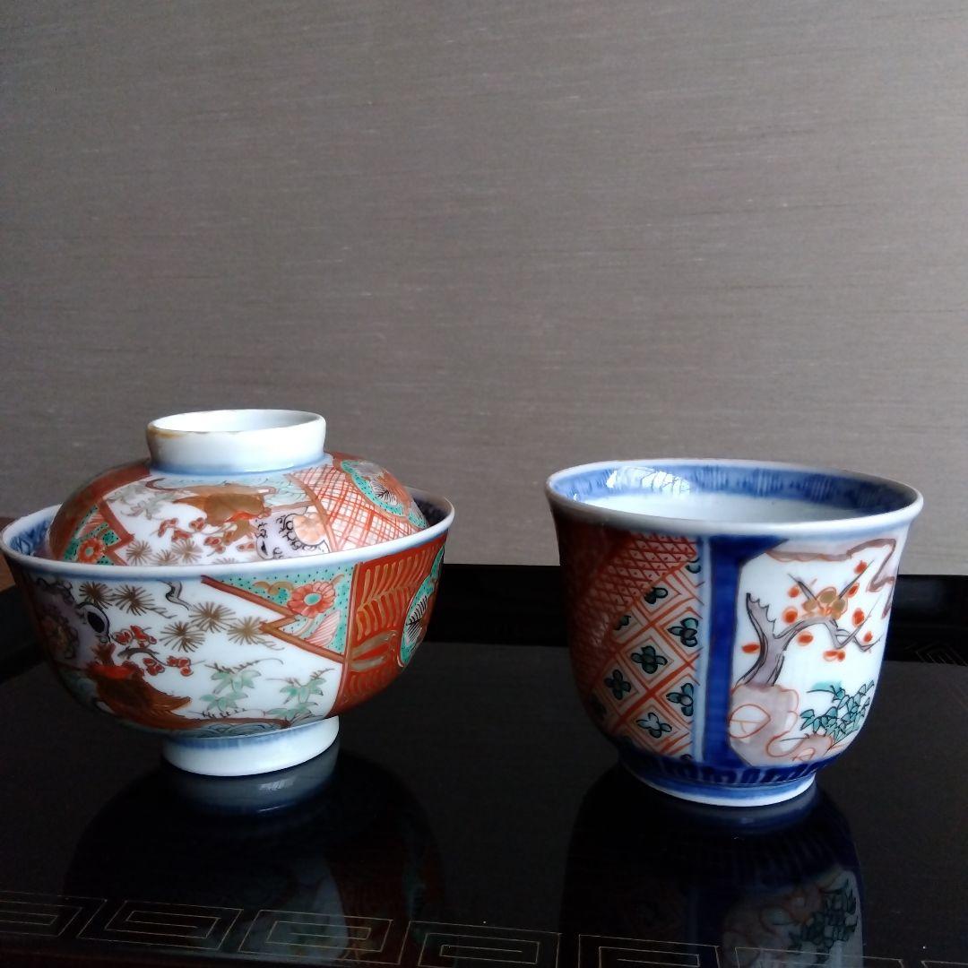 古伊万里　金彩　赤絵　蓋付き碗　１客　向付け　１客