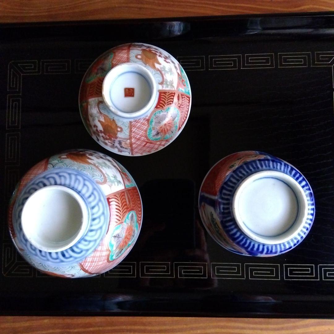 古伊万里　金彩　赤絵　蓋付き碗　１客　向付け　１客