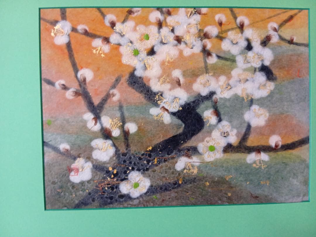 梅の花 はり絵 作品 和紙 安藤繁和 日本伝統工芸正会員