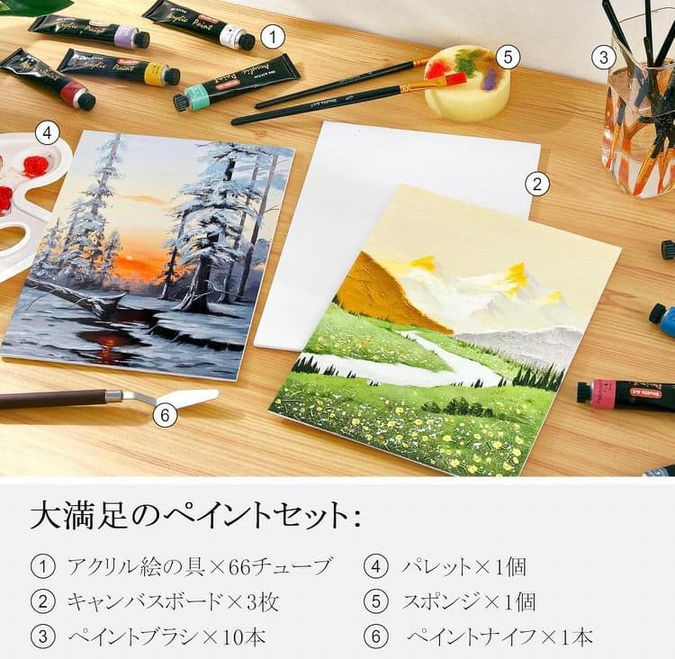 アクリル 絵の具 顔料 22ml 66本 画材 セット 63色 油絵