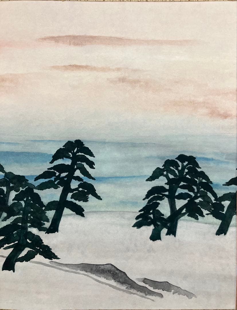 横山大観　紙本　掛軸　太巻　共箱　2重箱