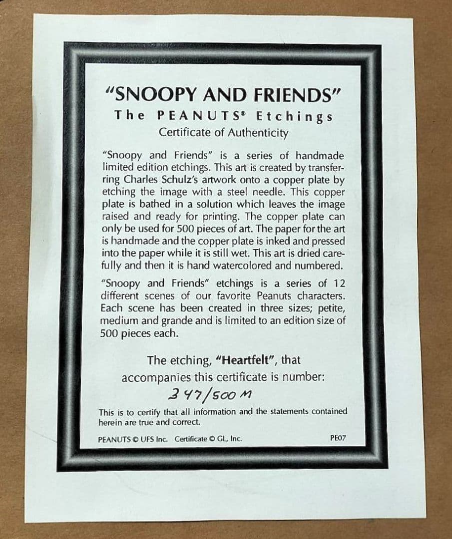 希少品！「チャーリーブラウン＆スヌーピー」エッチング 1995 世界限定500枚